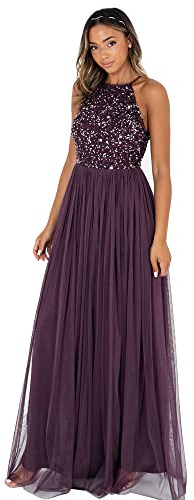 Abendkleid Pailletten Cocktailkleid Damen Tüllkleid Kleid Nackenband Abendkleid Elegant für Hochzeit Brautjungfernkleid
