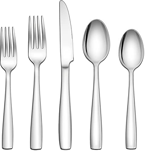 Herogo 18/10 Stainless Steel Silverware Set, 60-Piece Fancy Flatware Cutlery Set for 12, Modern Eating Utensils Tableware for Home Restaurant Wedding, Mirror Polished, Dishwasher Safe