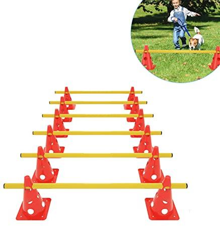 LZQ Sports Steckhürdenset 6er für Koordinationstraining mit 12 Multifunktionskegel und 6 Trainingsstangen für Kinder,Sportler oder Hund Training/Therapie