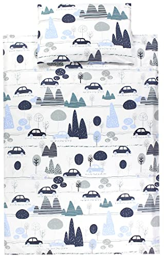 TupTam Kinder Bettwäsche Set Babybettwäsche Bettbezug 100 x 135 120 x 90 Kissenbezug 40 x 60 Jungen Mädchen 2-TLG, Farbe: Autos Blau, Größe: 135x100 cm