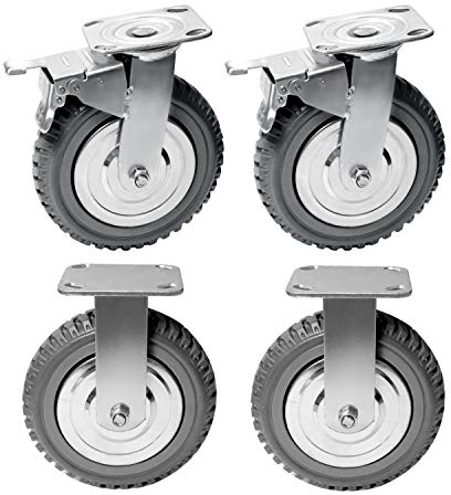 Nisorpa 4 Stück Schwerlastrollen 200mm Lenkrollen mit Bremse 360° Drehbar Transportrollen industrierollen mit platte,Tragkraft 1000kg (2 Feste Rollen, 2 Bremsrollen) Doppelkugellager panzerrollen