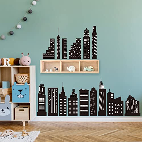wondever Wandtattoo Stadt Silhouette Schwarze Wandsticker Stadt Skyline | Abziehen und Aufkleben, Abziehbar, Wandaufkleber Selbstklebend für Kinderzimmer Babyzimmer Schlafzimmer Wanddeko