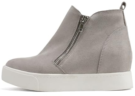Soda Taylor Hidden Wedge Sole Booties Ankle Heels Sneaker Shoes Side Zipper (Grey, 9)