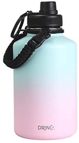 DRINCO Stainless Steel Water Bottle Spout Lid Vacuum Insulated Double Wall Water Bottle Wide Mouth (64oz 40oz 32oz 22oz 18oz 14oz) Leak Proof Keep Cold Sport Camping Hiking (64 oz, 64oz Macaron)
