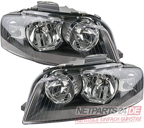 Johns, Jeu de phares pour Audi A3 8P à partir de 06/2003 à 07/2008 Kit H7/H7 li+re