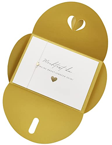 Briefzauber Brautjungfer fragen - Karte mit Armband & Herzumschlag (gold)