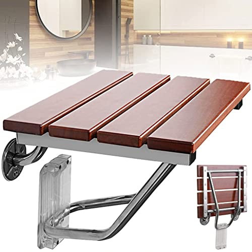 MJZYP Bad/Dusche Klappsitz, klappbarer Duschklappsitz Duschhocker Faltbare Wand Dusche-Sitz Duschbank Badezimmer Sitzhocker Holz Belastbar bis 200 kg für Senioren und Behinderte