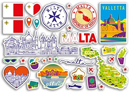 A5 Sticker Sheet Malta Landmarks Vinyl Stickers - Maltese Map Airport Stamp Skyline Flag Travel Holiday City Country Aesthetic #80355