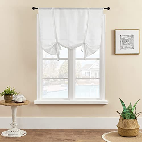 Smithoom Raffgardine mit Raffrollos, dicke Baumwoll-Leinen-Mischung, Raffrollos, Stangentaschen für Küche, Schlafzimmer, Badezimmer, Wäsche, kleine Fensterdekoration, weiß, 60 x 140 cm, 1 Stück