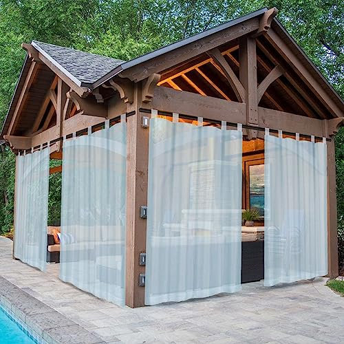 Rosnek Outdoor Vorhang Wetterfest Transparent mit Klettverschluss,B132xH243cm Wasserdicht Outdoorvorhänge Außenvorhang für Balkon Terrasse Garten Pergola Pavillon Sichtschutz Sonnenschutz,2er Set