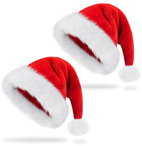 benpen 2 Stück Weihnachtsmütze Kinder Nikolausmütze Kinder Plüsch Weihnachtsmann mütze Rote Santa Mütze Bequemes Dicker Klassischer Nikolaus Mütze aus Samt für festliche Partys im neuen Jahr