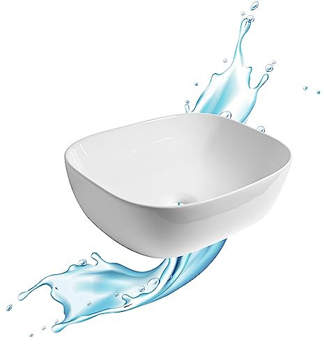 Lavabo Bagno forma Rettangolare in Ceramica Bianco Lucido Misure 49 x 39 x 15cm - Per piani d'appoggio in bagno e mobili da toilette