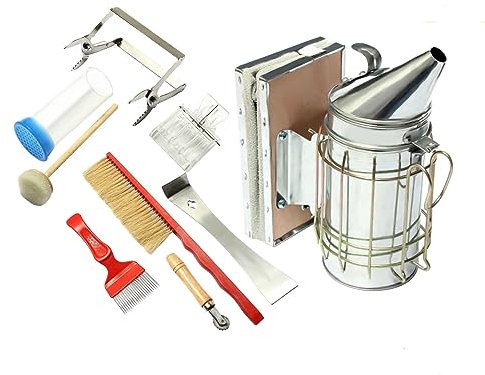 Kaichenyt Imkereizubehör, 8-Teiliges Imkerwerkzeugset aus Edelstahl Tragbares Imkerwerkzeug Imkerei Starter Set Imkereizubehör für Anfänger und Professionelle Imker