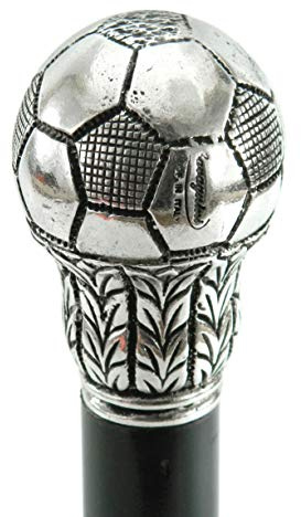 CAVAGNINI Spazierstock Fußball-Design Holz Zinngriff Personalisiert schwarz | Gehstock Made in Italy Handgefertigt Vintage für Damen Geschenkidee Italienische Handwerkskunst Luxus Accessoire Sammlerstück