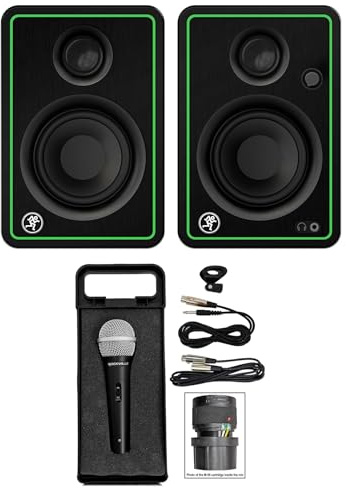 Audiosavings Bundle: Pair Mackie CR3-XBT 3 50w Bluetooth Reference Multimedia Studio Monitors Speakers Bundle with Rockville RMC-XLR High-End Metal DJ Handheld Wired Microphone Mic 2 Cables (2 Items)