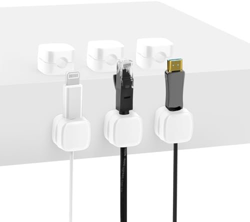 Magnetic Cable Holder Clips 6 Pack Magnetic Closure Function Wire Holder, Self Adhesive Cord Tidy Management for USB Charging Cable, Power Cords, Wall, PC, Office, Home (White)