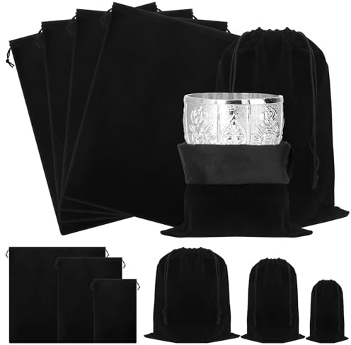 Tanstic Lot de 4 sacs de rangement pour bijoux, argenterie, couverts, anti-ternissement, noir (30 x 40 cm)