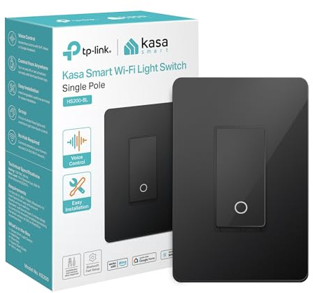 Kasa Smart Light Switch HS200-BL, Single Pole,Neutral Wire Required, 2.4GHz Wi-Fi Light Switch Compatible with Alexa and Google Home, UL Certified, No Hub Required, Black