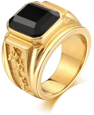 Aotiwe Freundschaftsringe, Promise Ring Beste Freundin Rechteckiger Drache Gold Ring Herren Vintage mit Schwarz Zirkonia Edelstahl Größe 65 (20.7)