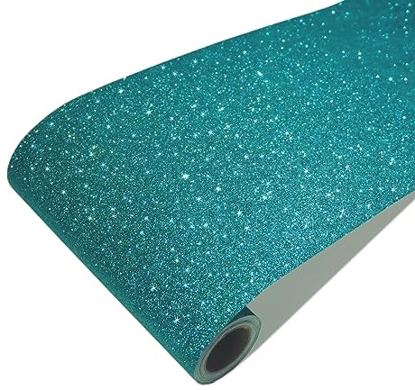 CRE8TIVE Pfauenblau Glitzer Tapete Selbstklebend 20cm x 900cm Blau Selbstklebende Bordüre Klebefolie Möbel Vintage Strukturtapete Dekofolie Möbelfolie Selbstklebend Folie für Verpackung Spiegel Treppe