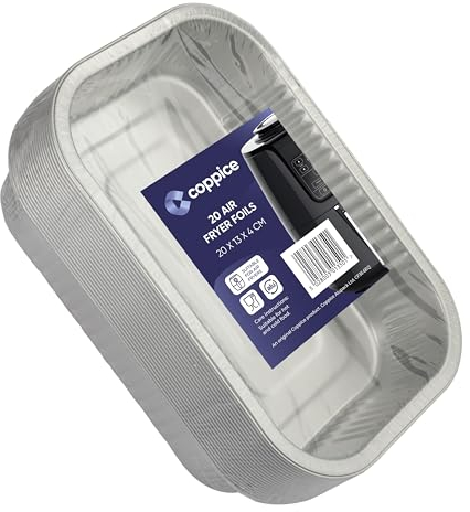 Coppice Strong Rectangular Aluminium Foil Tray for Air Fryer, Roasting, Grilling, BBQ & Food Storage | Freezer, Microwave & Oven Safe | 20cm x 13cm x 4cm (20 Containers)