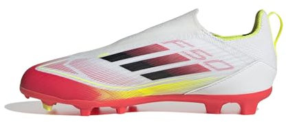 adidas - Zapatillas deportivas F50 League Invisible Solid Multi Ground para niños, Blanco Negro Amarillo Sol, 1 Little Kid