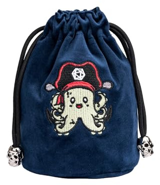 KSNDie Bolsas Grandes para Dados DND con Bolsillos, Bolsa de Almacenamiento Negra con Logotipo D20 para Dados de Juego D&D RPG MTG, Pulpo de Dibujos Animados, Mochila