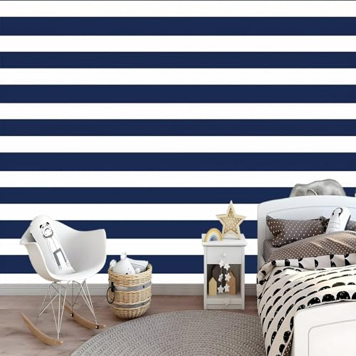 Générique Photo Murale Effet Rayures Bleu Marine Papier Peint Panoramique Tapisserie Intissé Murales Poster Décoration Murale pour chambre bureau adulte enfant 150 x 105 cm