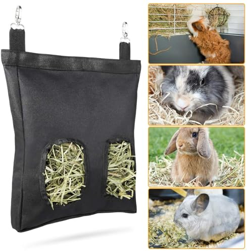 beueyfr Rabbit Hay Feeder Bag, Guinea Pig Hay Feeder Holder, Black | Guinea Pig Compatible, Hanging Feeding Design, 600D Oxford Cloth Fabric, For Small Animals