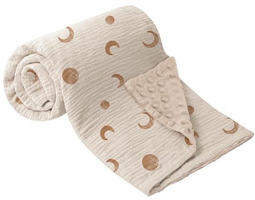 Bearmoss Babydecke Baumwolle Baby Decken Neugeborenen,Weiche Krabbeldecke für Kinder,Musselin Schlafdecken für Kleinkinder Mädchen Junge 75x100cm (Brauner Mond)