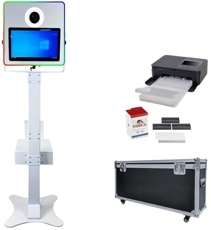 Imprimante portable pour photomaton miroir 15,6 pouces écran tactile Selfie DSLR Photobooth Machine pour fête de mariage, événements, location de Noël avec mini PC RGB lumières Flight Case