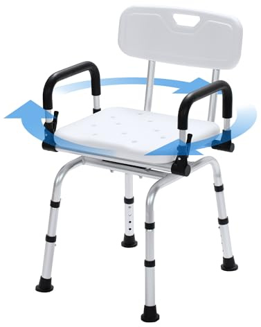 PIDOSO Silla de Ducha giratoria elegible para FSA/HSA, Asiento de Ducha Giratorio, Silla de baño médica con Respaldo y Brazos pivotantes para Ancianos y discapacitados