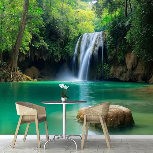 Fotomural Selva Cascada Fotomurales Pared, 400×280cm Papel Pintado 3D, Plantas Y Naturaleza Moderna Decoración Pared Sala Cuarto Oficina Salón