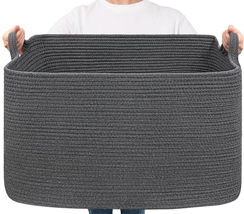 TIMEYARD 85L Wäschekorb Groß Aufbewahrungskorb Geflochten Dunkelgrau | Robuster Korb zur Aufbewahrung von Wäsche und Spielzeug. Ideal für moderne Wohnräume und Kinderzimmer