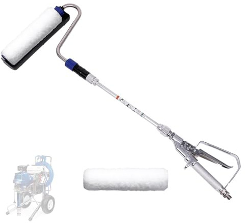 Airless Spray Paint Roller, 33” Airless Paint Sprayer Gun Roller, Inner Feed High Pressure Power Sprayer Paint Roller, 12” Extension, 1 Extra 9” Roller Cover