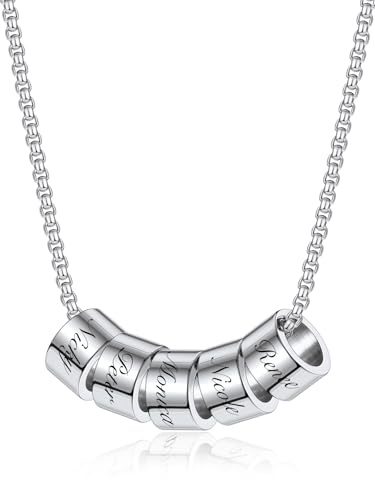 PiercingJak Namenskette Personalisierte Kette mit 1-5 Name Perlen Edelstahl Halskette für Herren Frauen Charms Schmuck Liebe Freundschaft Geschenke für Familie Partner Paar BFF