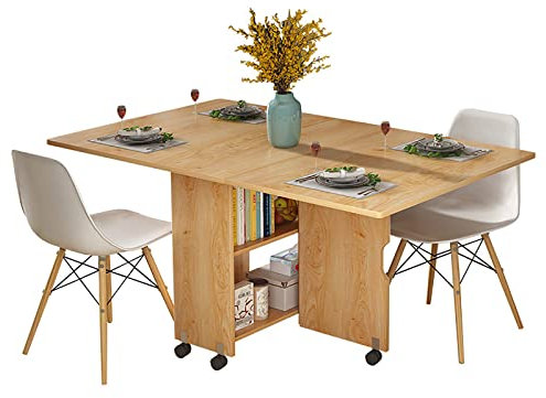 Tavolo da pranzo pieghevole in legno massello con foglia a goccia allungabile stazione di lavoro multifunzionale per cucina, soggiorno e ufficio casa design bordo rotondo tavolo allungabile in legno