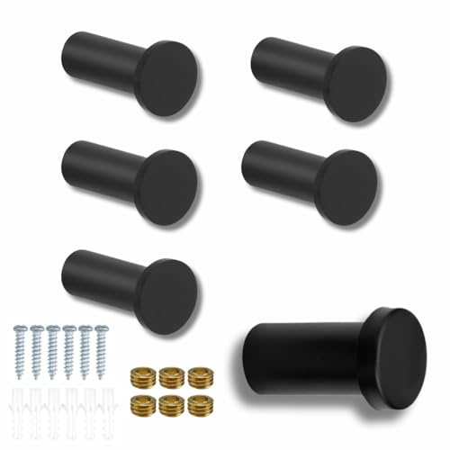 Issimober 6 Stück Handtuchhaken Schwarz, Garderobenhaken Schwarz Matt, Schwarze Haken 36mm mit Befestigungsschrauben zum Aufhängen von Alltagsgegenständen und Kleidung in Schlafzimmer und Küche