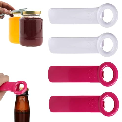 4 Pcs Jar and Bottle Opener Set, Mini Portable Hand Operated Gripper for Elderly, Children and Women (Rose Red, White)