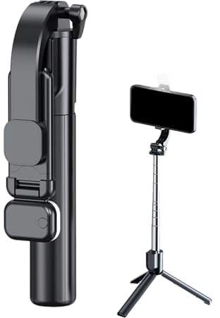 Treppiede per selfie – Bastone per selfie per telefono cellulare | Bastone wireless con supporto regolabile per telefono e base treppiede estensibile, braccio rotante pieghevole leggero con otturatore