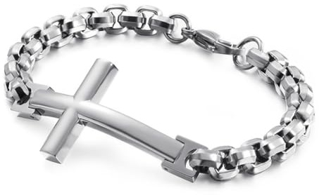 NEHZUS Bracciale a forma di croce per uomo e donna, argento/nero/oro, in acciaio inox, con ciondolo a forma di croce, per Pasqua, cattolico, cristiano, comunione, battesimo, Gesù, regalo