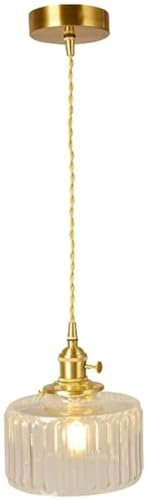 LONGDUOU Lámpara Colgante Vintage de una luz, de latón Dorado y Pantalla de Vidrio Acanalado Transparente, Ideal for Isla de Cocina, Comedor, Bar y Entrada.