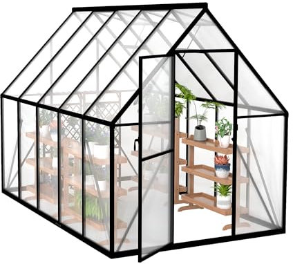 SUBTLETY Serre de jardin 280 x 180 x 195 cm - Résistante à l'hiver - Avec cadre en aluminium et plaques en polycarbonate de 4 mm d'épaisseur - Robuste - Avec lucarne - Résistante aux intempéries