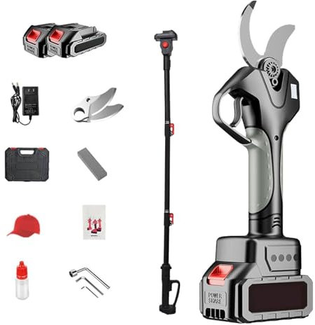 aromaoveite Forbici Elettriche da Potatura con Asta da 1,5 M/2 M, Motore Brushless da 980 W, Diametro di Taglio di 5 Cm, 2 Batterie da 21 V, per Frutteti, Serre E Abitazioni,Shortrod
