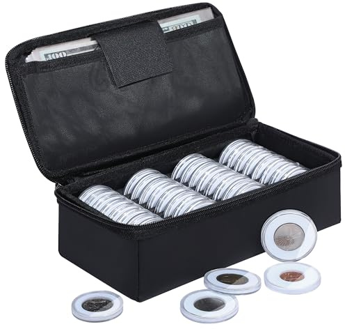 JUNDUN Fireproof Coin Collection Box with 5 Size Coin Holders