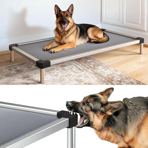 FXW TitanNest Bissfestes, gepolstertes Hundebett für große Hunde | Leicht zu reinigen, Vormontiertes Hochbett, Innen/Außen/Camping, 119,2 x 73,4 x 18,5 cm