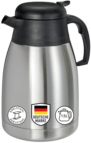 mucHome Thermoskanne 1,5L Edelstahl Doppelwandig Kaffeekanne mit Einhandbedienung Isolierkanne Thermo Teekanne für Kaffee, Tee, Wasser etc. Isolier Thermo