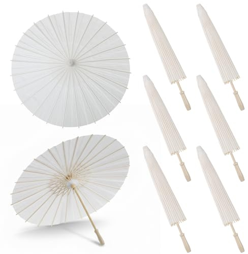 Giantree 8 Pcs 23.6 Inch Paper Umbrella, Chinese Japanese Parasol Umbrella Oiled Paper Decorative Umbrellas DIY Painting Parasol for Weddings Bridal Showers Crafts Photography Party Decor (White)