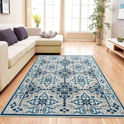Aspire Homeware Rugs for Living room Bedroom Entryway Doormat 60x110 cm – Easy to Clean Soft Bedside Rug – Crawling kids Playmat Anti-Slip Backing Short Pile Light Blue Rugs (Luna)