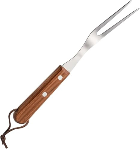 NobeOnbe Attrezzi per Barbecue all'aperto, forchetta per Carne da Barbecue, forchetta da Barbecue con Manico in Legno, forchetta per Carne in Acciaio Inox